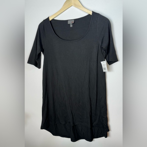 NWT MMMMMM Size Large Jersey A Line Black Pull Over High Low Short Sleeve Dress - Picture 1 of 7